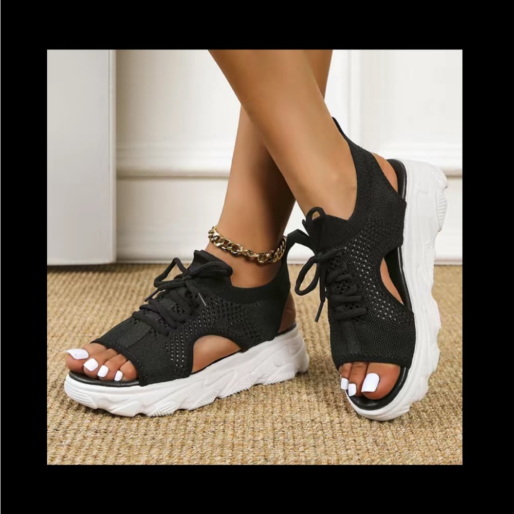 Stylish Black Women's Open-Toe Sneakers